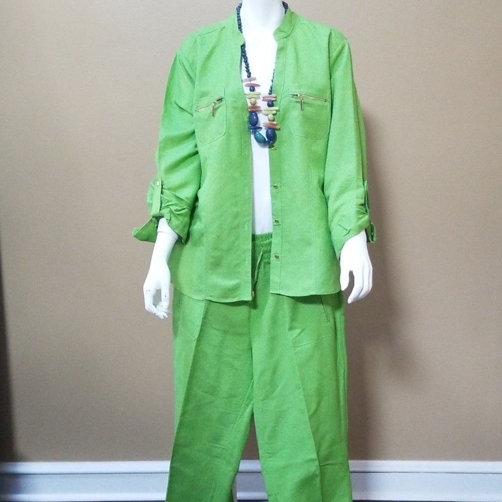 Green linen pant suit